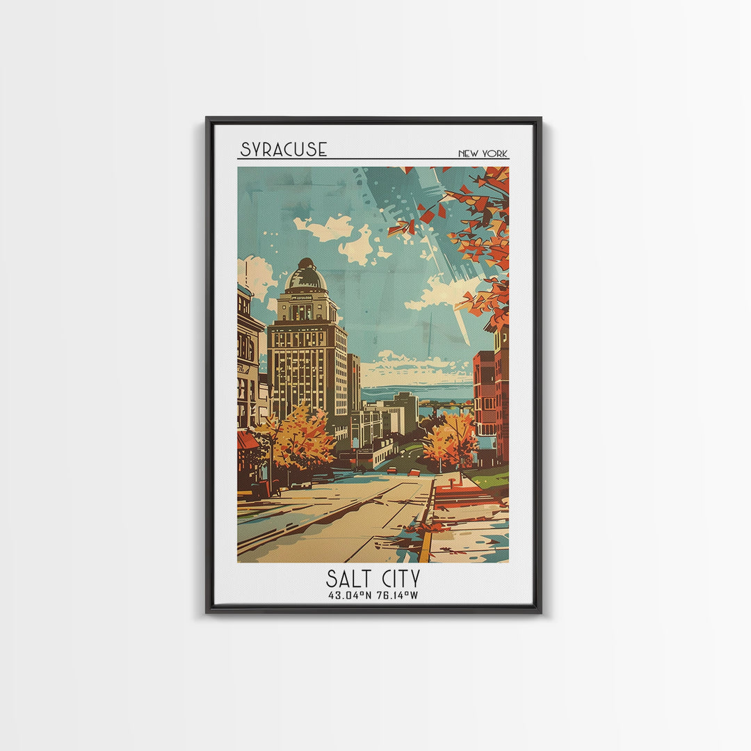 Syracuse New York Travel Poster, Framed Canvas Print, Vintage Travel Print, City Wall Art, Living Room Wall Art, Retro Travel Poster