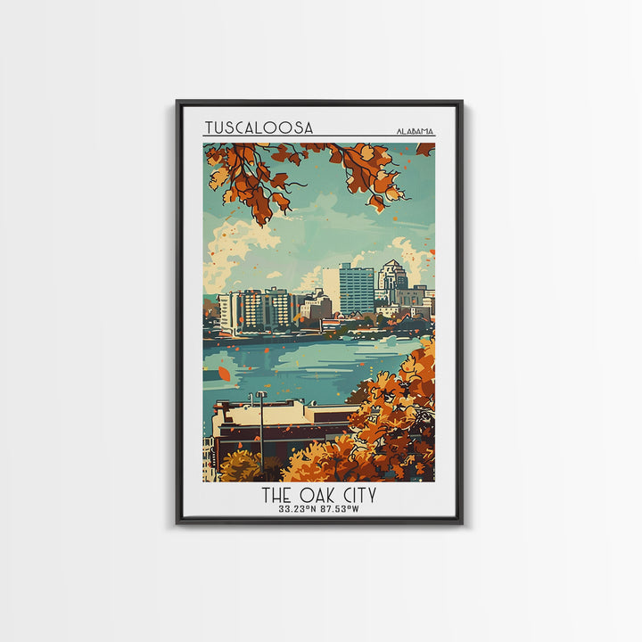 Tuscaloosa Alabama Travel Poster, Framed Canvas Print, City Travel Poster, Travel Wall Art, Retro Wall Art, Home Decor, Travel Print