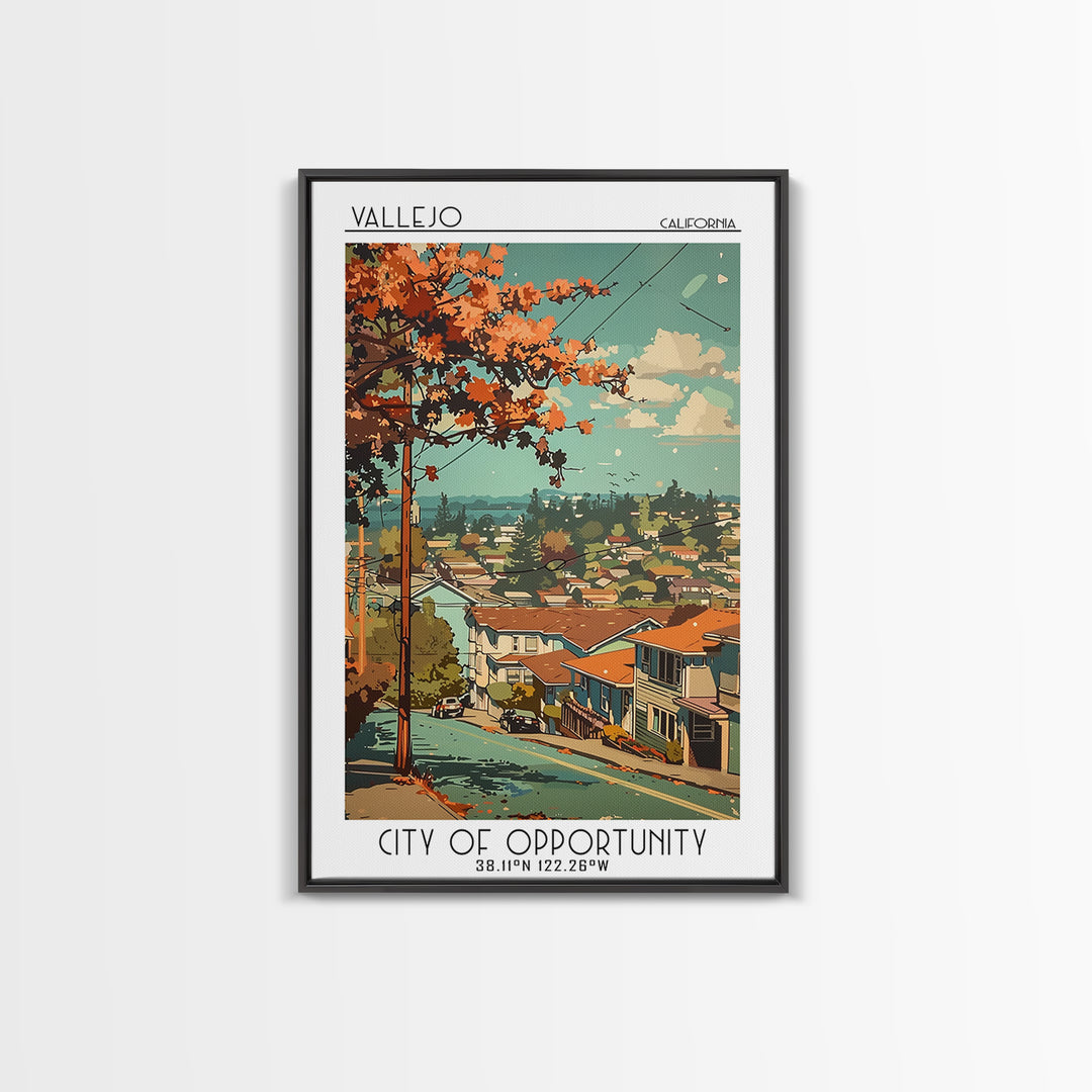 Vallejo Travel Poster, Framed Canvas Print, Travel Art Print, Modern Wall Decor, Travel Wall Decor, City Art Print, Gallery Wall Set