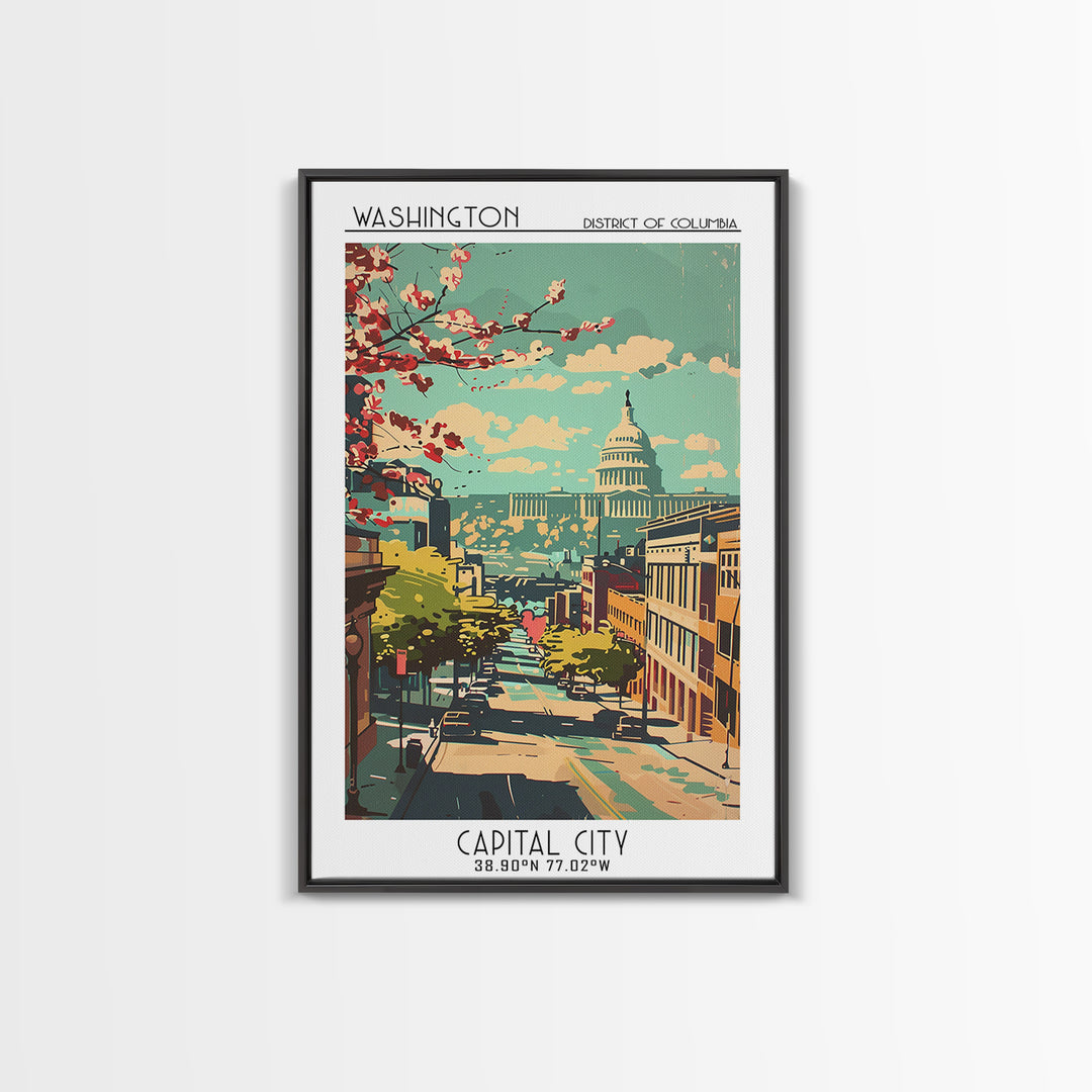 Washington District of Columbia Travel Poster, Canvas Print, City Travel Poster, Vintage City Poster, Vintage Travel, Retro Wall Art