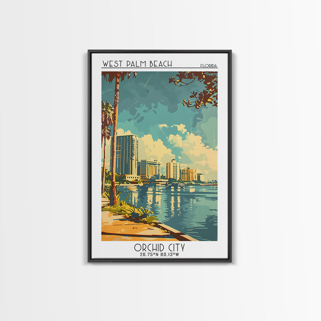 West Palm Beach Travel Poster, Framed Canvas Print, City Travel Poster, Travel Wall Decor, Landscape Art, Wall Art, Gallery Wall Set