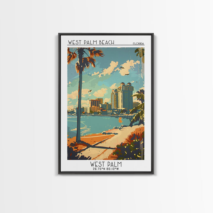 West Palm Beach Florida Travel Poster, Framed Canvas Print, City Travel Poster, Travel Wall Decor, Modern Wall Decor, Retro Wall Art