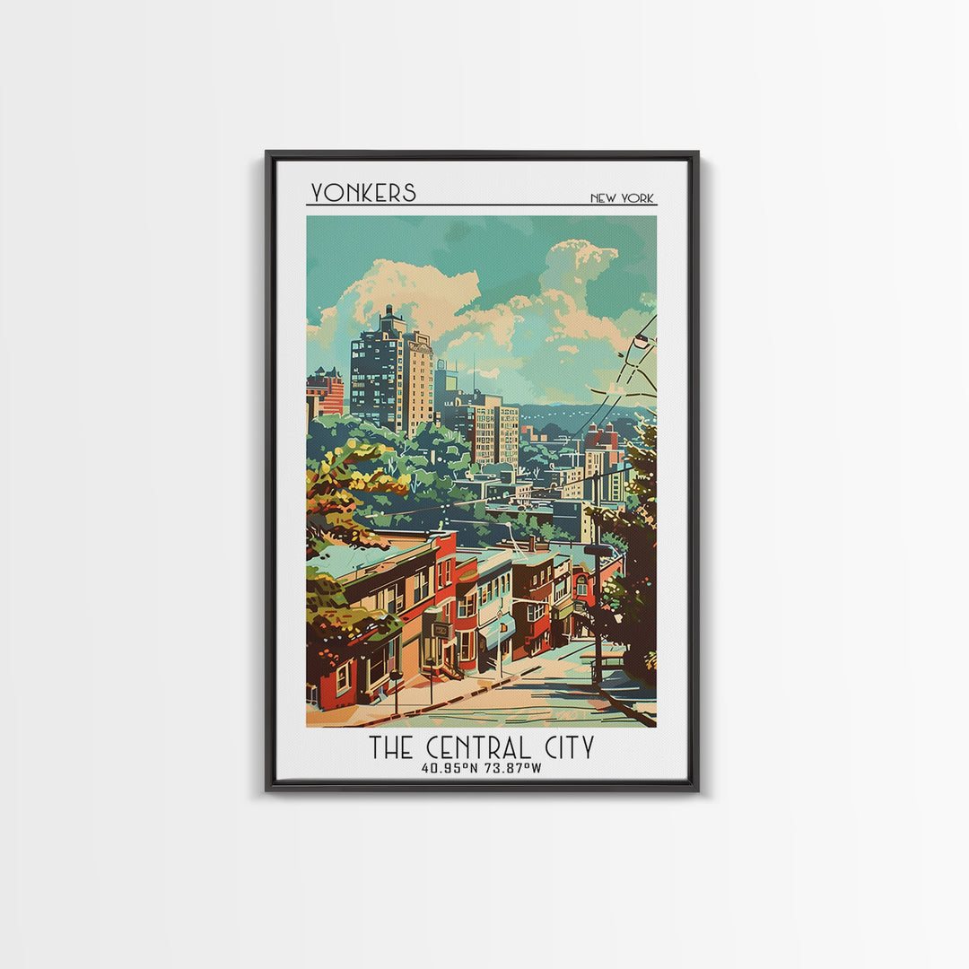 Yonkers New York Travel Poster, Framed Canvas Print, Travel Art Print, Modern Wall Decor, Wall Art, Home Decor, Mid Century Wall Art