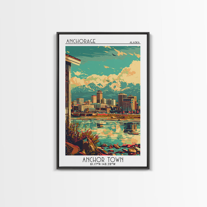 Anchorage Travel Poster, Framed Canvas Print, City Travel Poster, Vintage City Poster, Retro Travel Print, Art Print, City Art Print