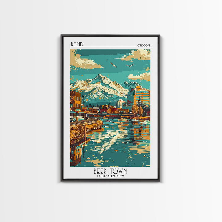 Bend Travel Poster, Framed Canvas Print, Travel Prints, Landscape Art, City Travel Poster, Vintage City Poster, Living Room Wall Art