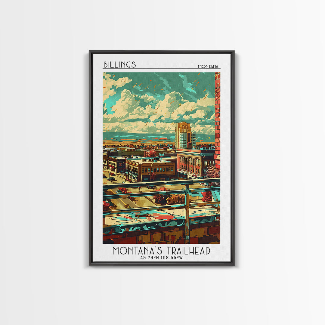 Billings Travel Poster, Framed Canvas Print, Vintage Travel Print, City Wall Art, Travel Prints, Vintage City Poster, Vintage Travel