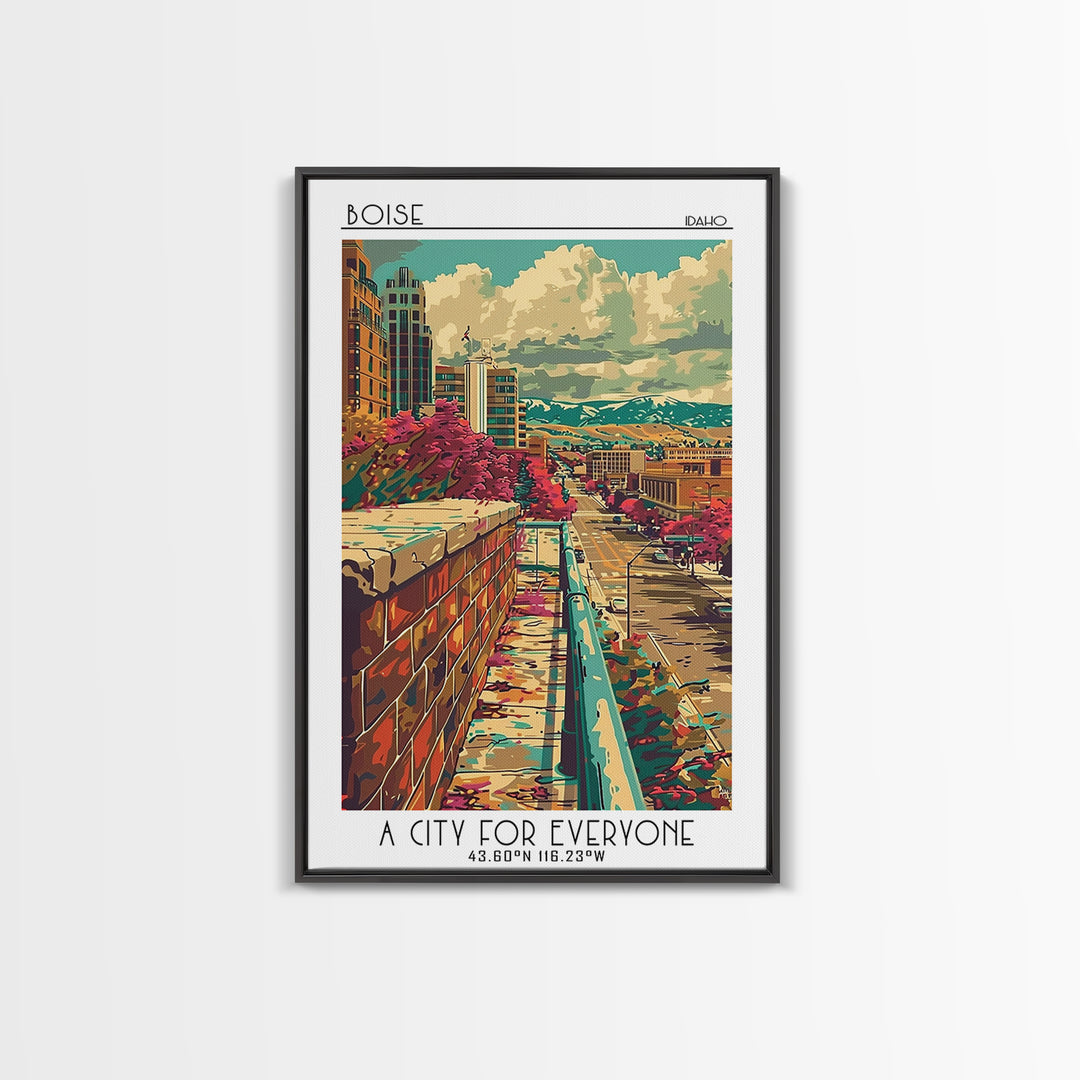 Boise Travel Poster, Framed Canvas Print, City Art Print, Travel Wall Art, Mid Century Wall Art, Vintage Poster, Vintage City Poster