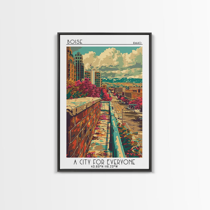 Boise Travel Poster, Framed Canvas Print, City Art Print, Travel Wall Art, Mid Century Wall Art, Vintage Poster, Vintage City Poster