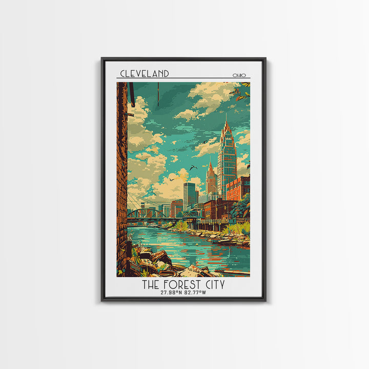 Cleveland Travel Poster, Canvas Print, Travel Art Print, Modern Wall Decor, Retro Travel Print, Travel Wall Art, Retro Travel Poster