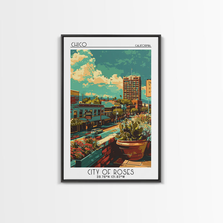 Chico Travel Poster, Framed Canvas Print, City Art Print, Travel Wall Art, Minimalist Poster, Mid Century Wall Art, Gallery Wall Set