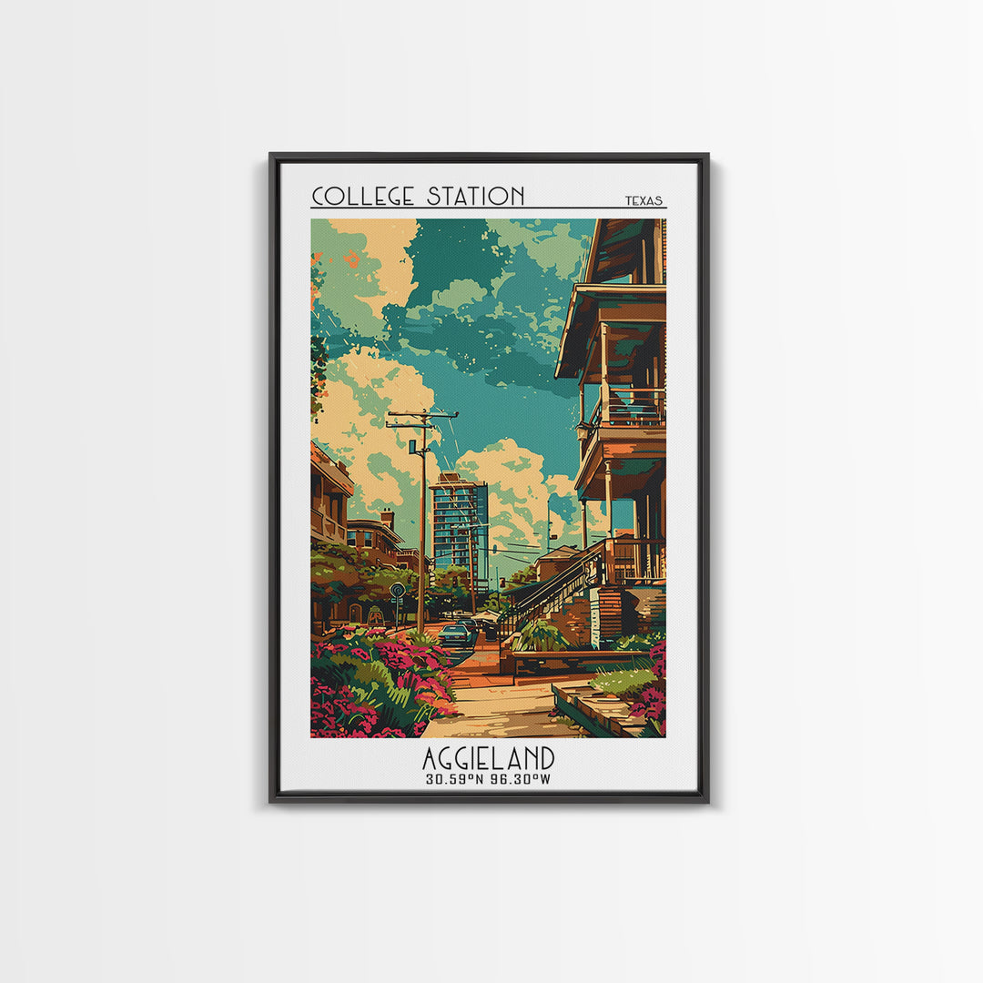 College Station Travel Poster, Framed Canvas Print, City Travel Poster, Travel Wall Art, Travel Print, Landscape Art, Travel Posters