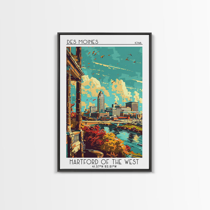 Des Moines Travel Poster, Canvas Print, City Art Print, Travel Wall Art, Travel Prints, Gallery Wall Set, Travel Decor, Travel Print