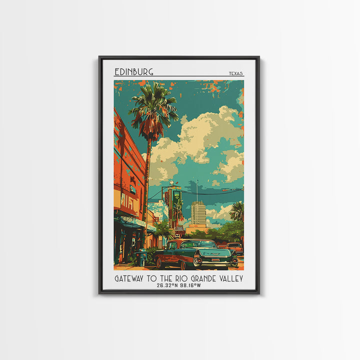 Edinburg Travel Poster, Framed Canvas Print, Retro Travel Poster, City Wall Art, Mid Century Wall Art, Home Decor, Modern Wall Decor