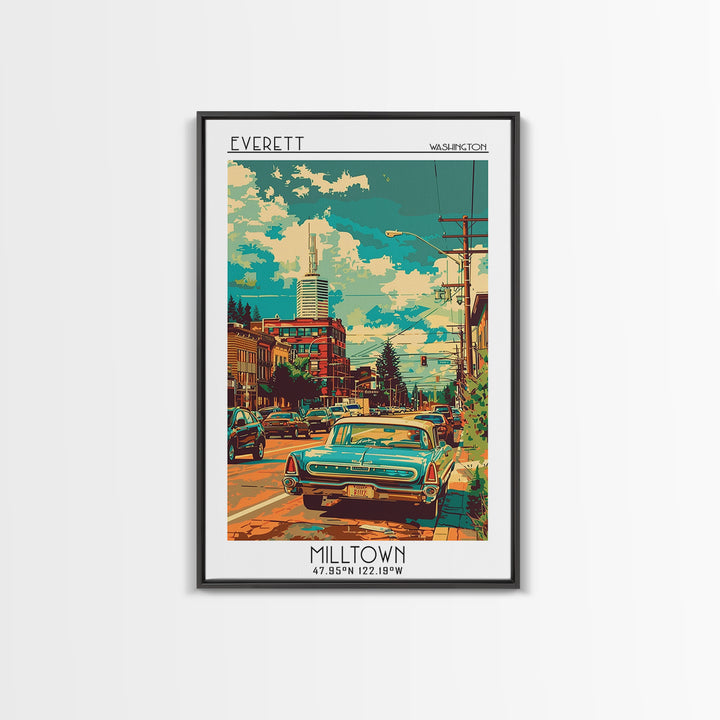 Everett Travel Poster, Framed Canvas Print, Travel Wall Art, City Wall Art, City Travel Poster, Vintage Travel Print, Vintage Travel