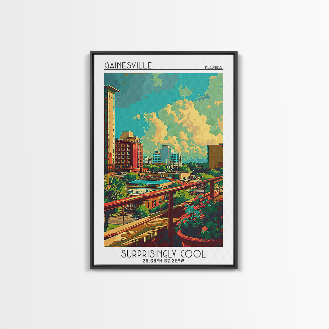 Gainesville Travel Poster, Canvas Print, Retro Wall Art, Travel Print, City Wall Art, City Illustration, Travel Decor, Landscape Art