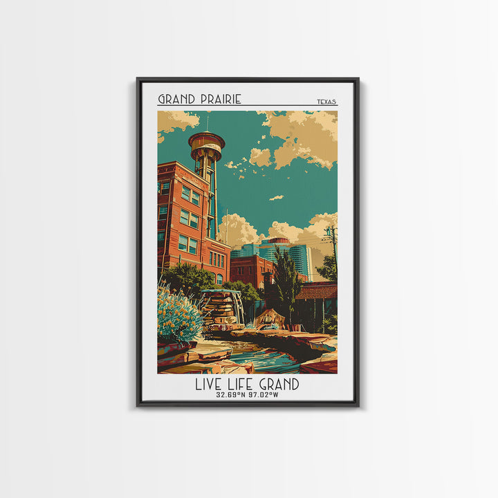 Grand Prairie Travel Poster, Framed Canvas Print, Retro Wall Art, Travel Print, Vintage City Poster, Gallery Wall Set, City Wall Art