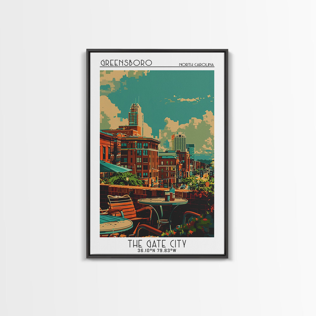 Greensboro Travel Poster, Framed Canvas Print, Retro Wall Art, Travel Print, Landscape Art, Poster Art, Wall Art, Retro Travel Print