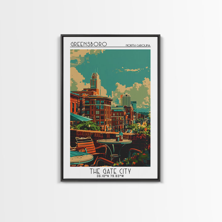 Greensboro Travel Poster, Framed Canvas Print, Retro Wall Art, Travel Print, Landscape Art, Poster Art, Wall Art, Retro Travel Print
