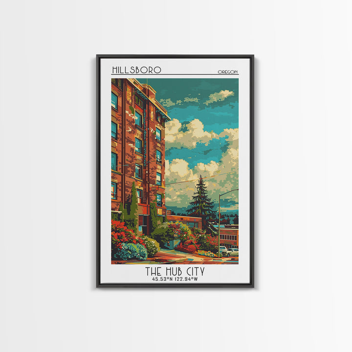 Hillsboro Travel Poster, Framed Canvas Print, City Travel Poster, Vintage City Poster, Wanderlust Gift, Travel Print, City Art Print