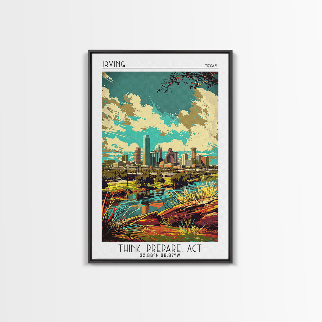 Irving Travel Poster, Framed Canvas Print, City Travel Poster, Vintage City Poster, Retro Wall Art, Retro Travel Print, Poster Print