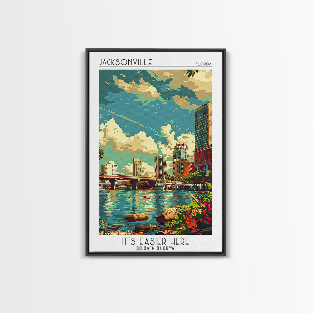 Jacksonville Travel Poster, Canvas Print, Poster Print, Travel Wall Art, Travel Decor, Travel Prints, Watercolor Cityscape, Wall Art