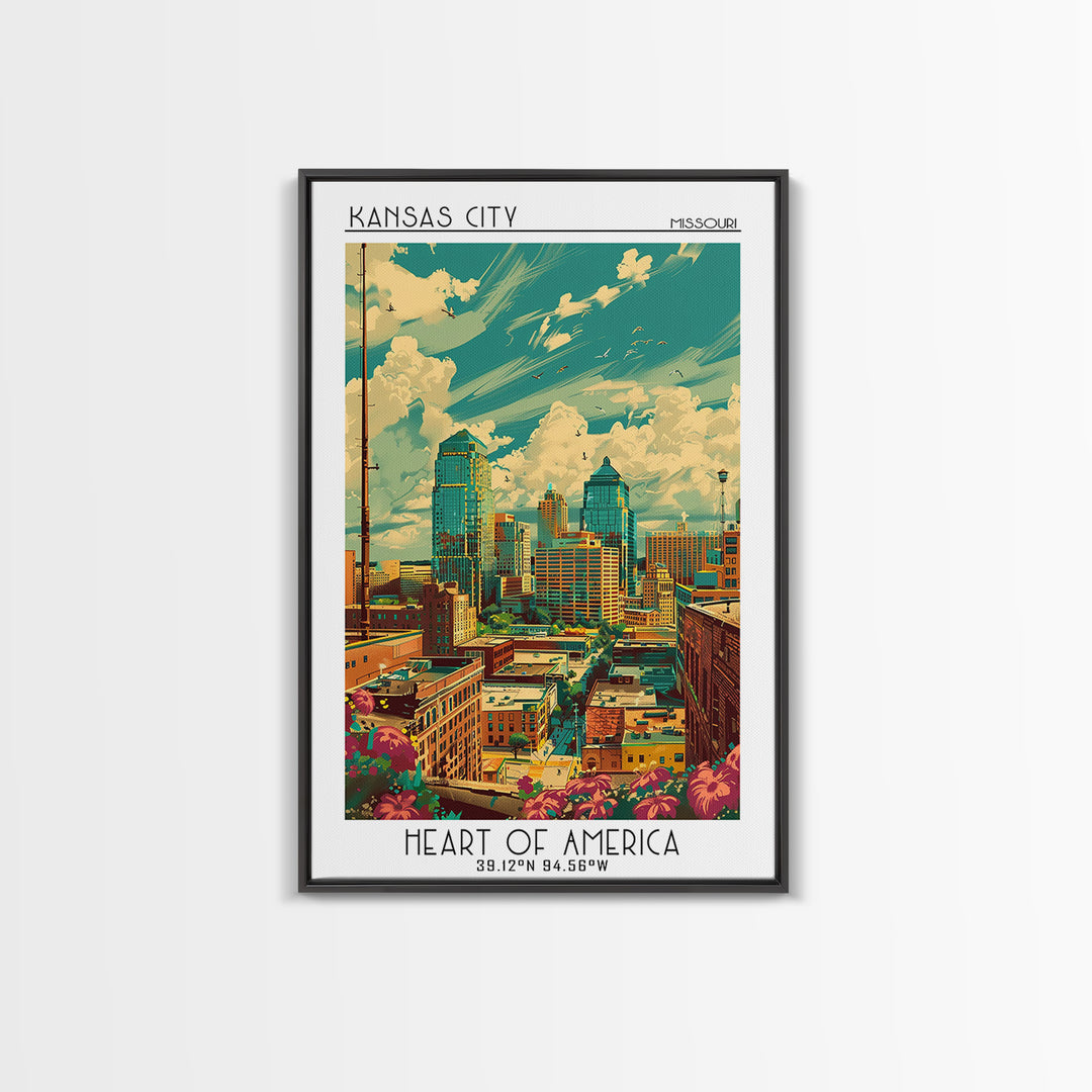 Kansas City Missouri Travel Poster, Canvas Print, City Art Print, Travel Wall Art, Landscape Art, Vintage Travel, City Travel Poster