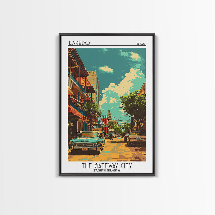 Laredo Travel Poster, Framed Canvas Print, City Art Print, Travel Wall Art, Wanderlust Gift, Home Office Decor, Watercolor Cityscape