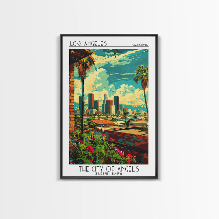 Los Angeles Travel Poster, Framed Canvas Print, Retro Wall Art, Travel Print, Wanderlust Gift, Vintage City Poster, Gallery Wall Set