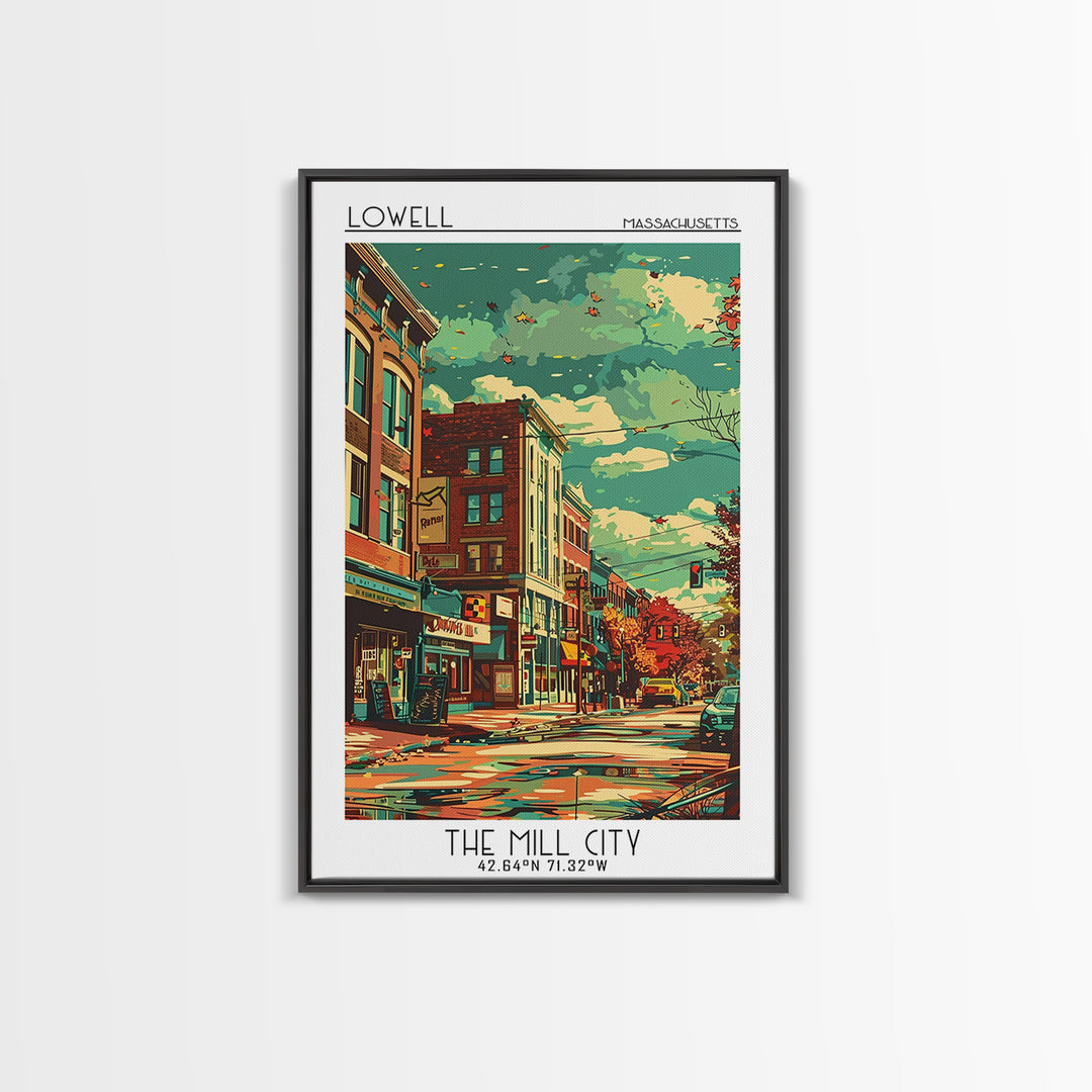 Lowell Travel Poster, Framed Canvas Print, Travel Art Print, Modern Wall Decor, Wall Art, Art Print, Travel Decor, Home Office Decor