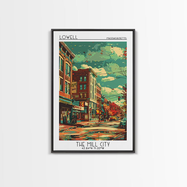 Lowell Travel Poster, Framed Canvas Print, Travel Art Print, Modern Wall Decor, Wall Art, Art Print, Travel Decor, Home Office Decor