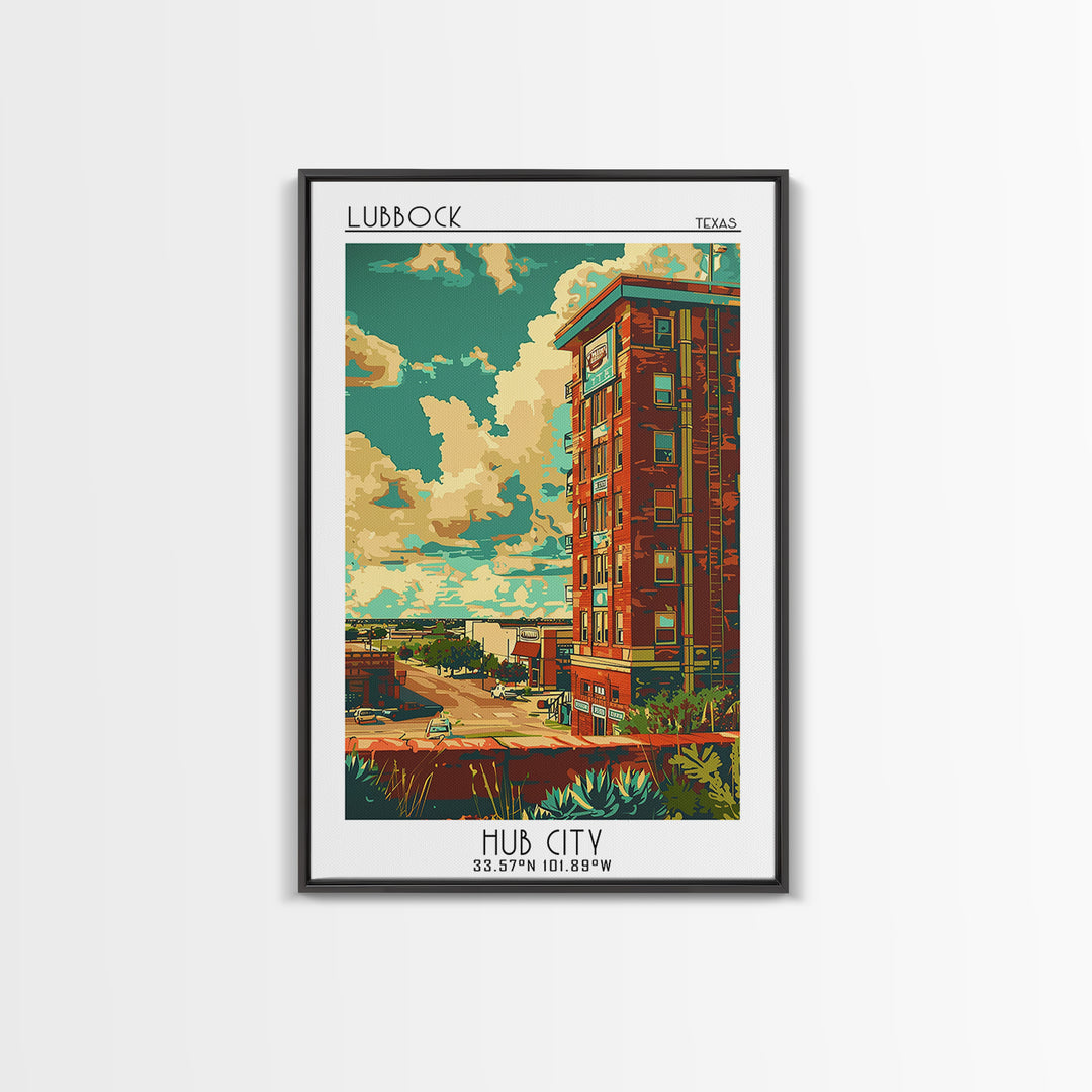 Lubbock Travel Poster, Framed Canvas Print, City Travel Poster, Travel Wall Decor, Living Room Wall Art, Home Office Decor, Wall Art