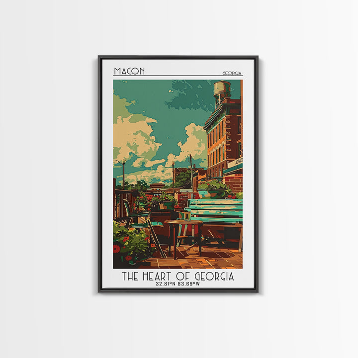 Macon Travel Poster, Canvas Print, City Travel Poster, Travel Wall Decor, Living Room Wall Art, Watercolor Cityscape, Retro Wall Art