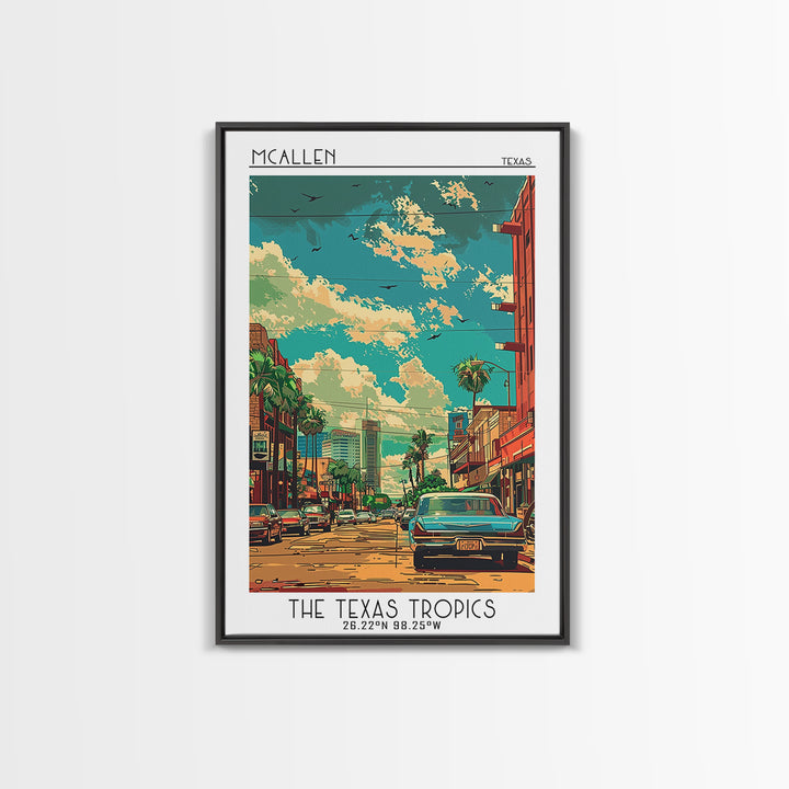 McAllen Travel Poster, Framed Canvas Print, Travel Art Print, Modern Wall Decor, City Illustration, Gallery Wall Set, Fine Art Print
