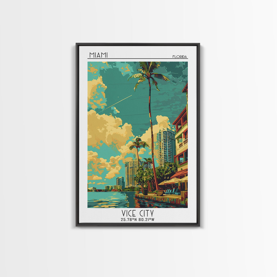 Miami Travel Poster, Framed Canvas Print, Poster Print, Travel Wall Art, Colorful Wall Art, Retro Travel Print, Wall Art, Poster Art