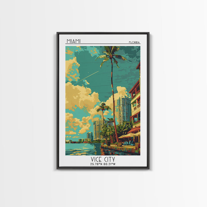 Miami Travel Poster, Framed Canvas Print, Poster Print, Travel Wall Art, Colorful Wall Art, Retro Travel Print, Wall Art, Poster Art