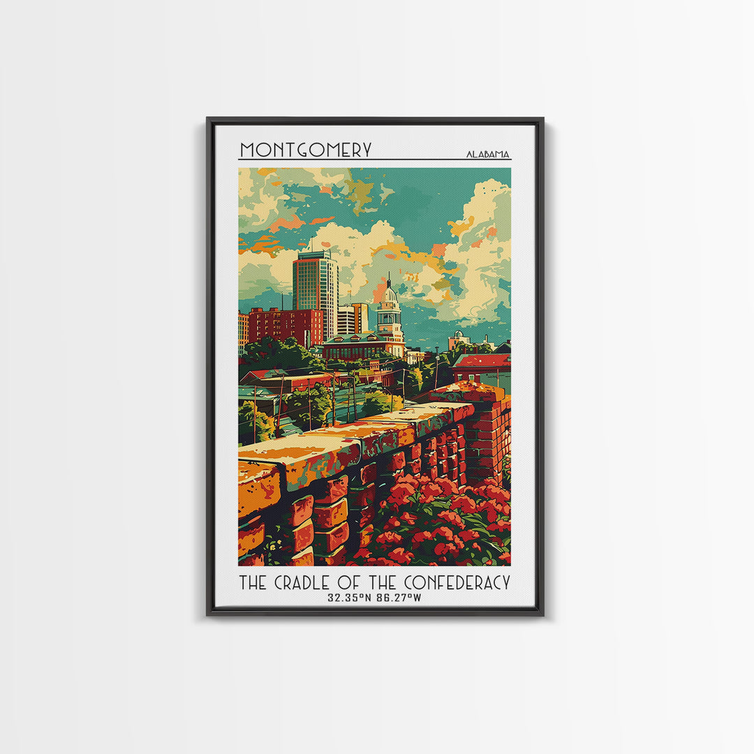 Montgomery Travel Poster, Framed Canvas Print, City Travel Poster, Travel Wall Art, Landscape Art, Fine Art Print, City Illustration