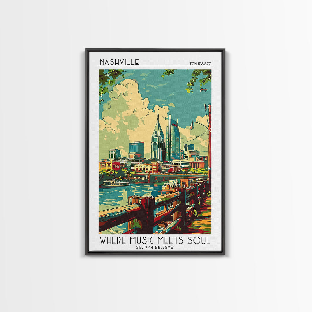 Nashville Travel Poster, Framed Canvas Print, Vintage Travel Print, City Wall Art, Living Room Wall Art, Poster Art, Vintage Posters