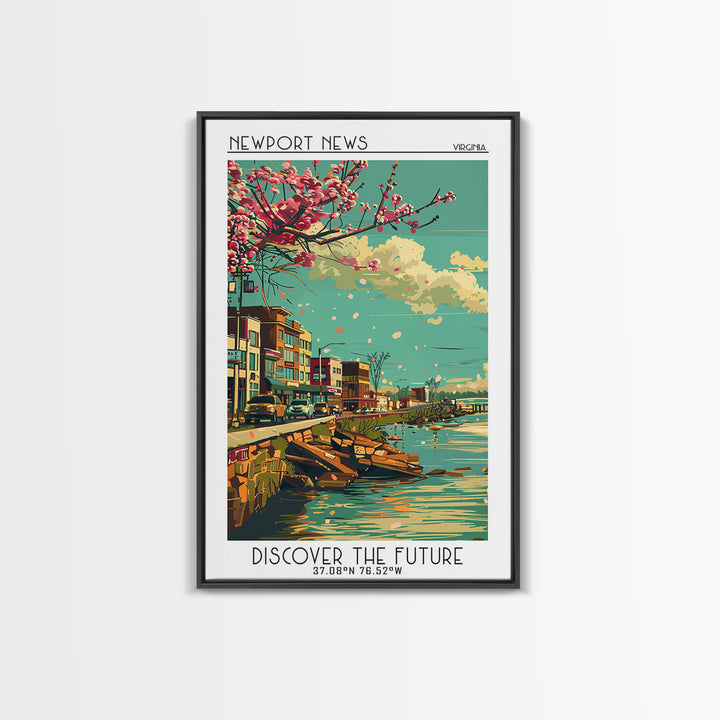 Newport News Travel Poster, Framed Canvas Print, Travel Prints, Landscape Art, City Travel Poster, Vintage Travel Art, City Wall Art