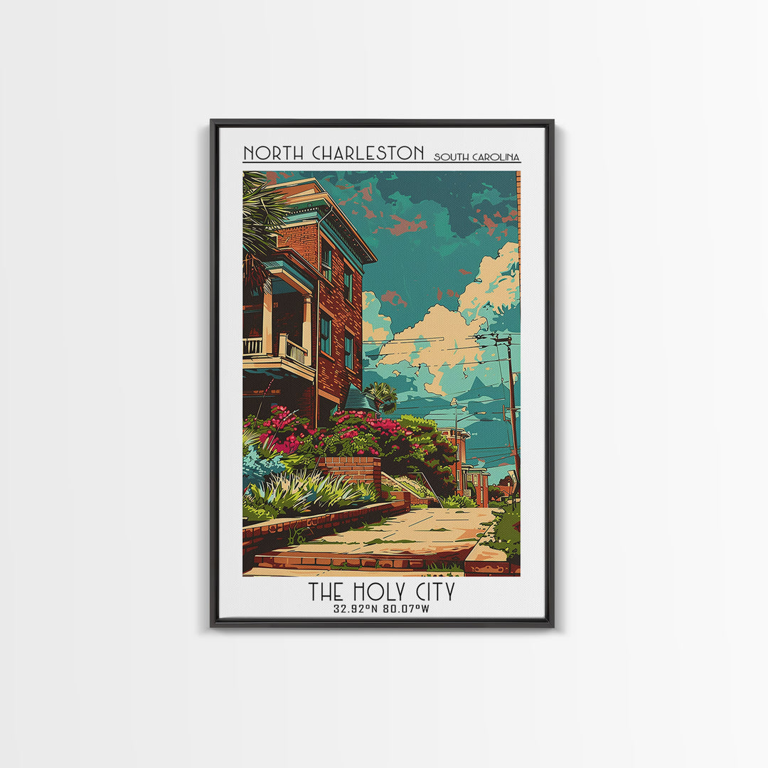 North Charleston Travel Poster, Framed Canvas Print, Travel Wall Art, City Wall Art, Travel Prints, Poster Art, Vintage Travel Print