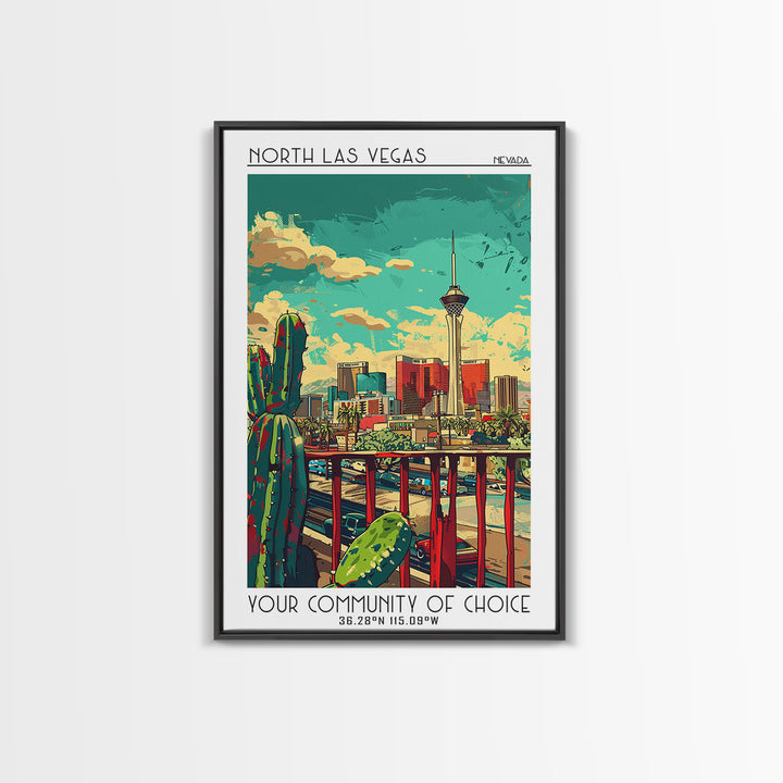 North Las Vegas Travel Poster, Framed Canvas Print, Travel Wall Art, City Wall Art, Travel Art Print, Fine Art Print, Vintage Travel