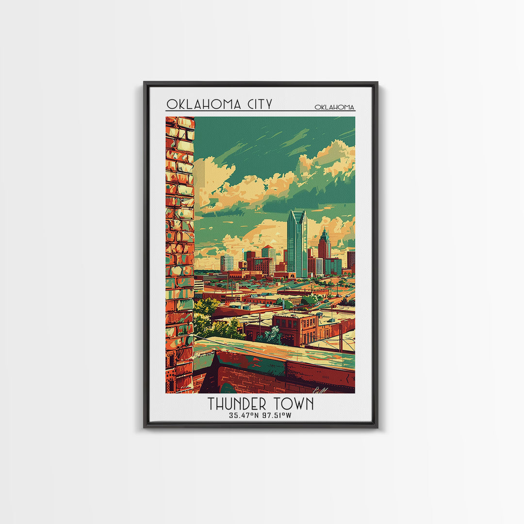 Oklahoma City Travel Poster, Framed Canvas Print, Retro Travel Poster, City Wall Art, Wanderlust Gift, Travel Prints, City Art Print