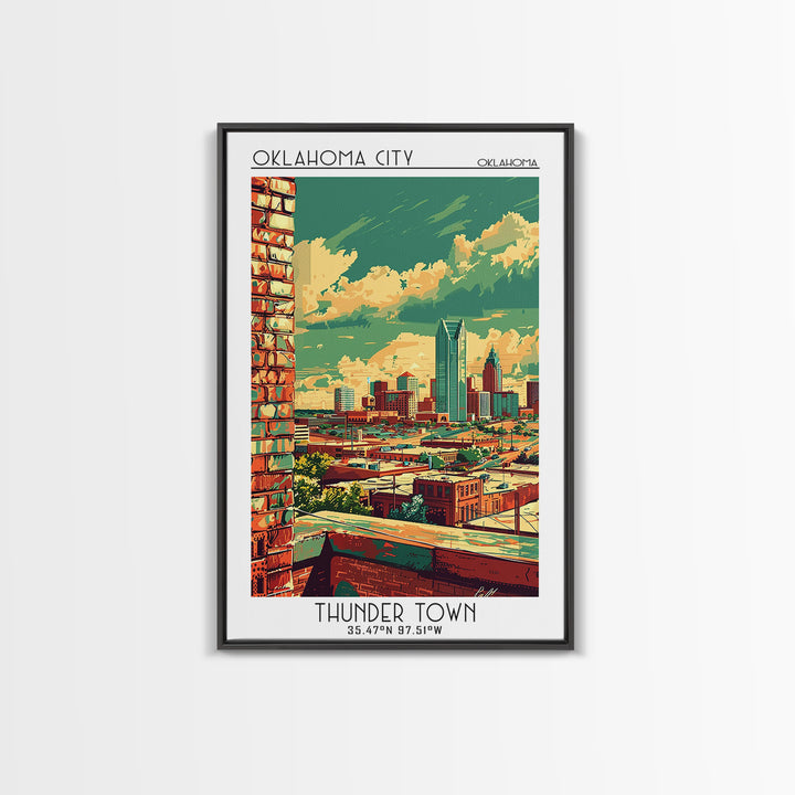 Oklahoma City Travel Poster, Framed Canvas Print, Retro Travel Poster, City Wall Art, Wanderlust Gift, Travel Prints, City Art Print