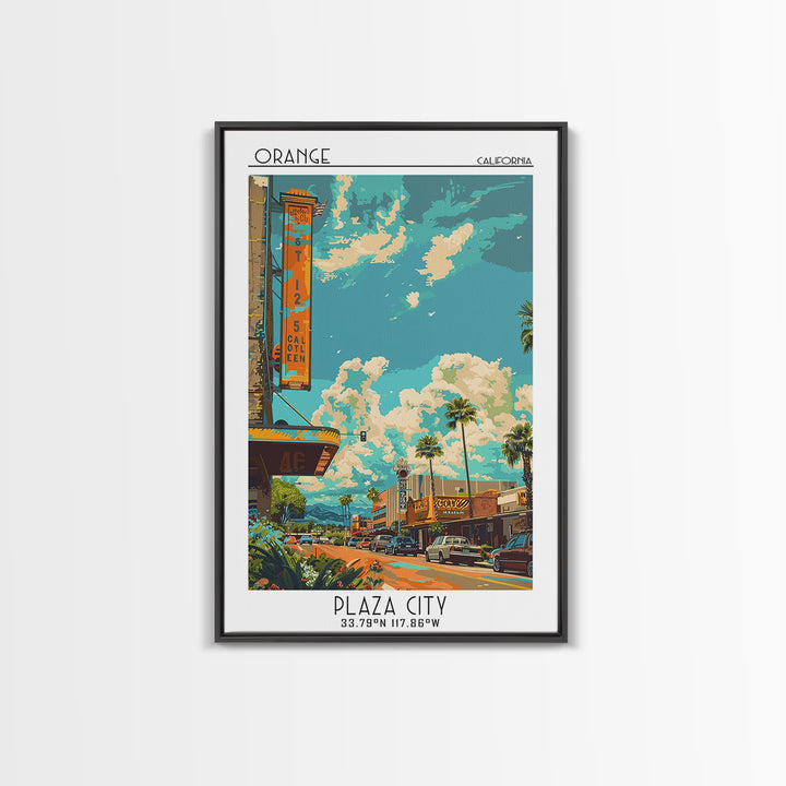 Orange Travel Poster, Canvas Print, Retro Wall Art, Travel Print, Wall Art, Home Decor, Art Print, Fine Art Print, City Illustration