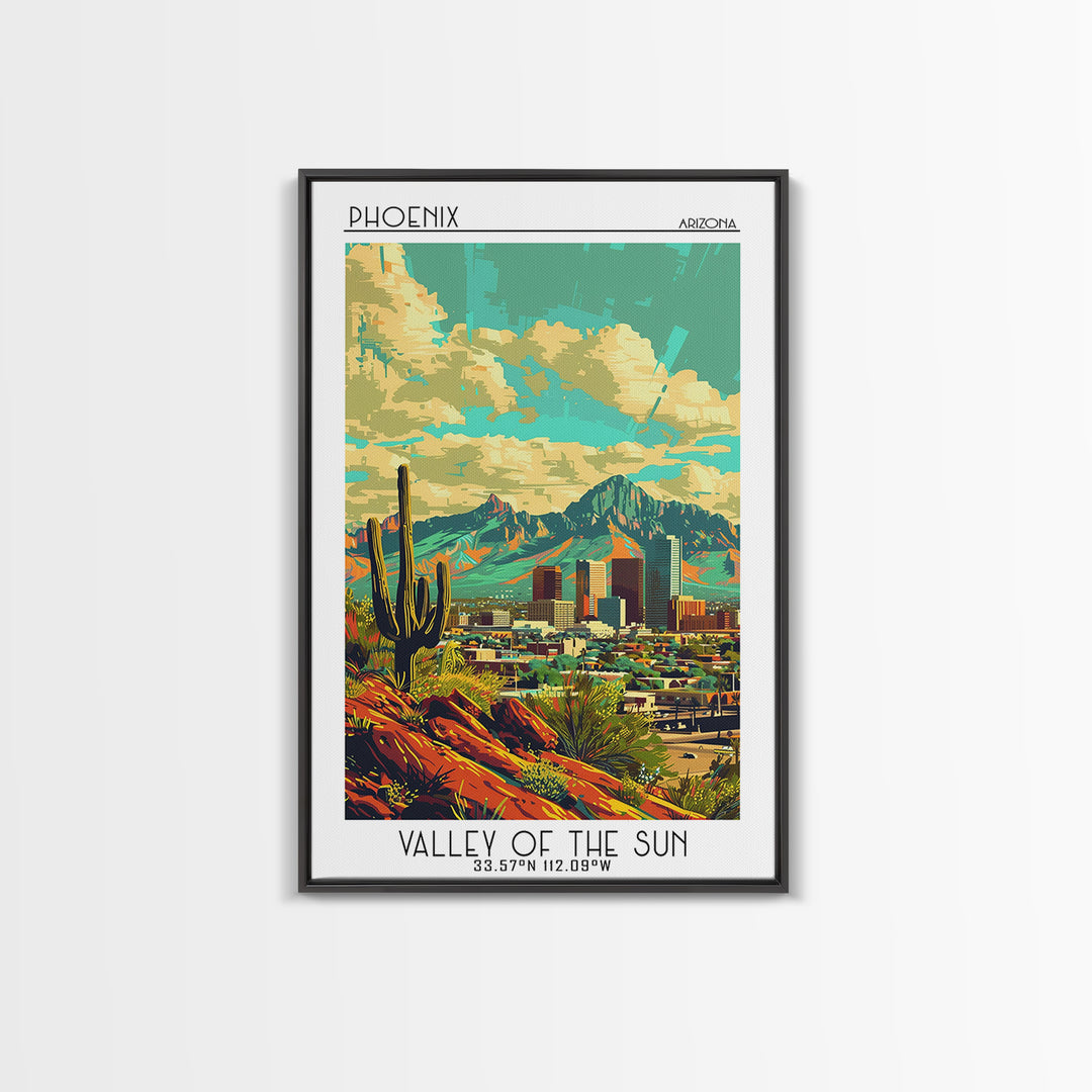 Phoenix Travel Poster, Framed Canvas Print, Vintage Travel Print, City Wall Art, Minimalist Poster, Travel Posters, Travel Art Print