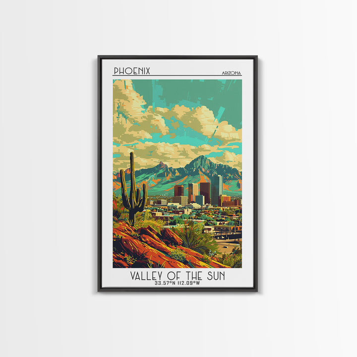 Phoenix Travel Poster, Framed Canvas Print, Vintage Travel Print, City Wall Art, Minimalist Poster, Travel Posters, Travel Art Print
