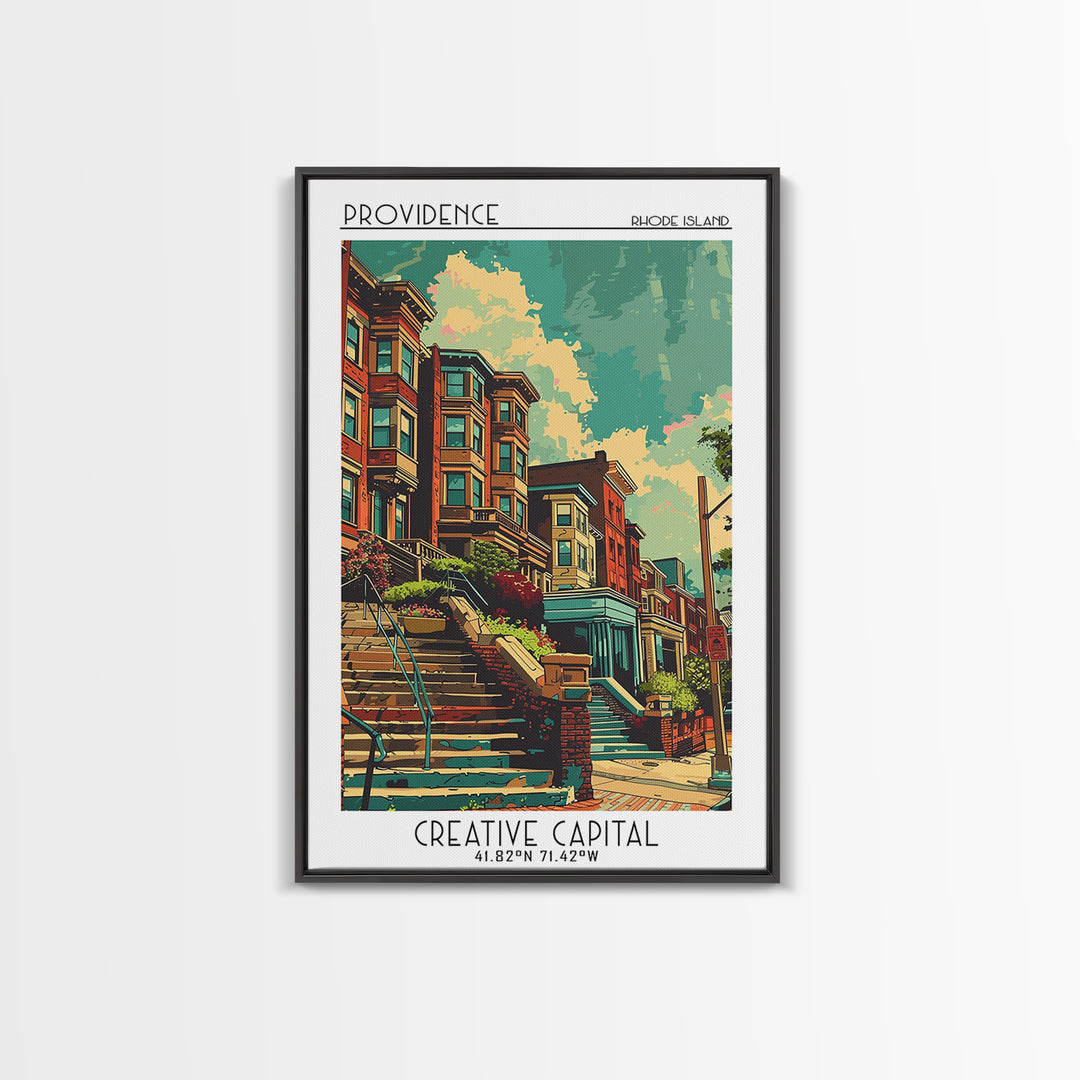 Providence Travel Poster, Framed Canvas Print, Travel Wall Art, City Wall Art, Art Print, Vintage Travel Print, Living Room Wall Art
