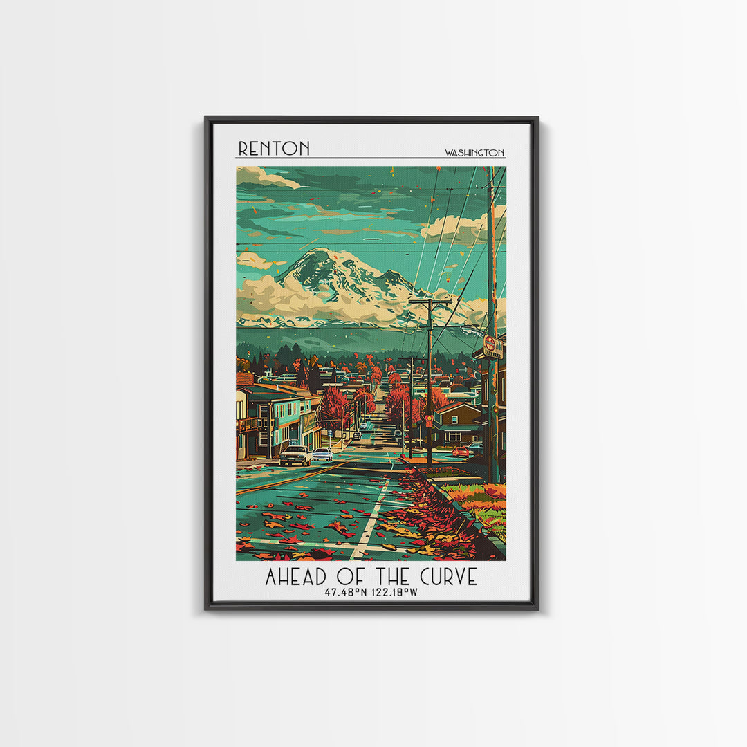 Renton Travel Poster, Framed Canvas Print, Vintage Travel Print, City Wall Art, Retro Wall Art, Vintage Poster, Living Room Wall Art