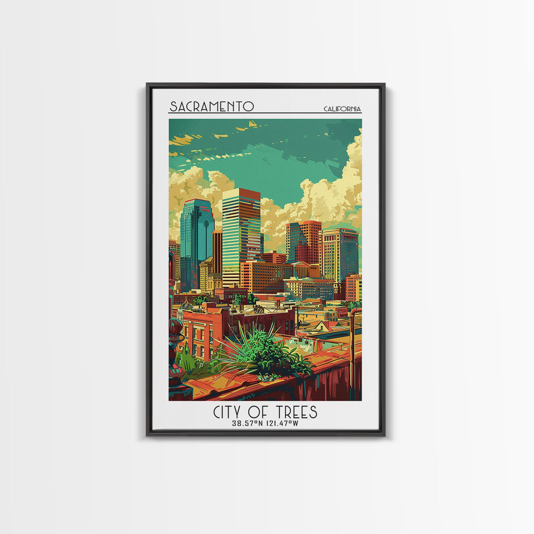 Sacramento Travel Poster, Framed Canvas Print, Travel Wall Art, City Wall Art, Wanderlust Gift, Gallery Wall Set, City Travel Poster