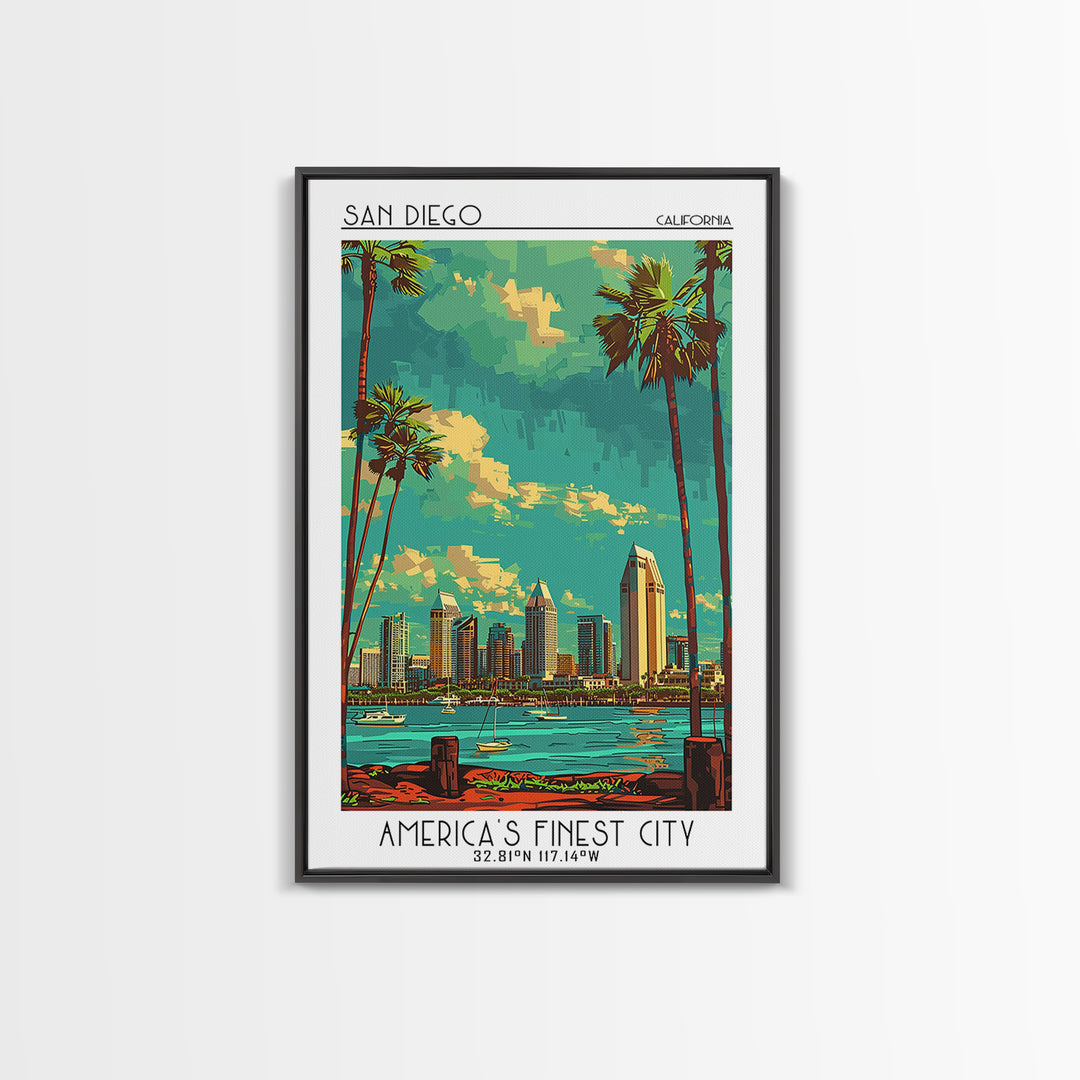 San Diego Travel Poster, Framed Canvas Print, Retro Travel Poster, City Wall Art, Vintage Travel Art, Vintage Posters, Travel Prints
