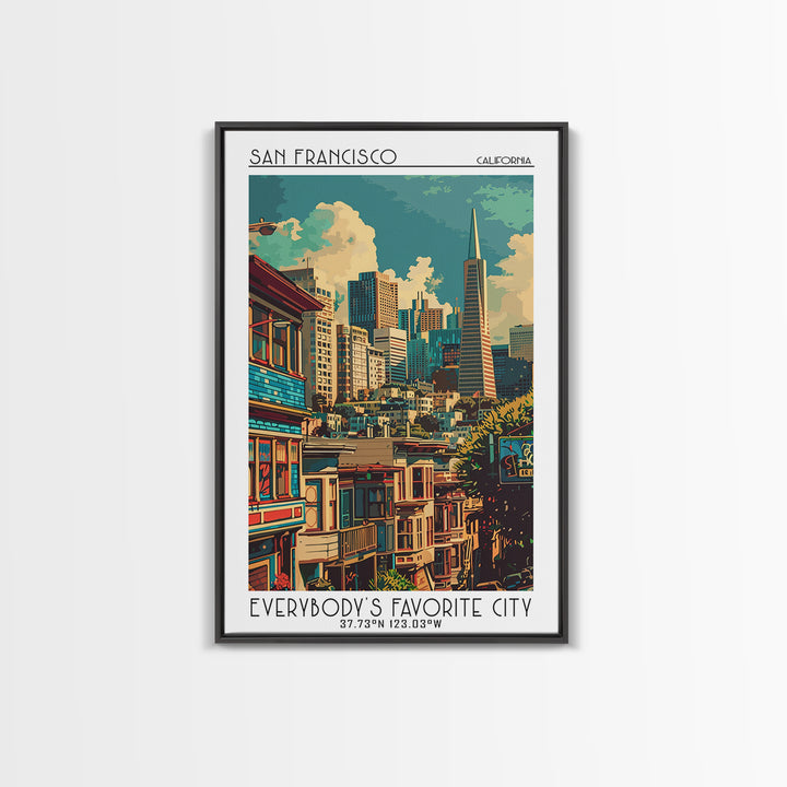 San Francisco Travel Poster, Framed Canvas Print, Retro Wall Art, Travel Print, Travel Art Print, Vintage Travel Art, Fine Art Print